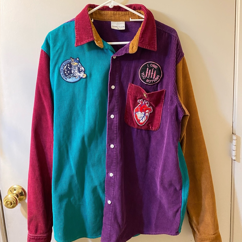 Teddy Fresh Custom Color Block Corduroy Shirt - M
